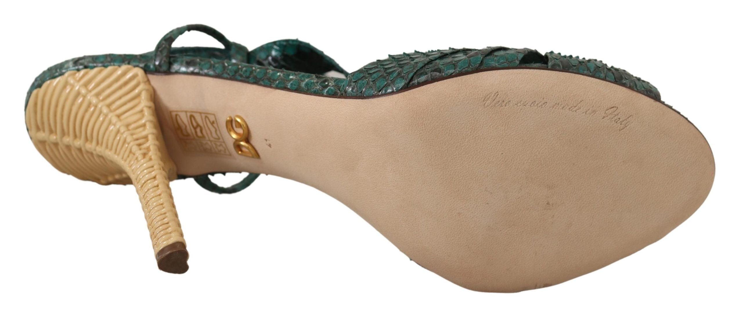 Dolce & Gabbana Green Python Strap Sandals Heels Women's Shoes