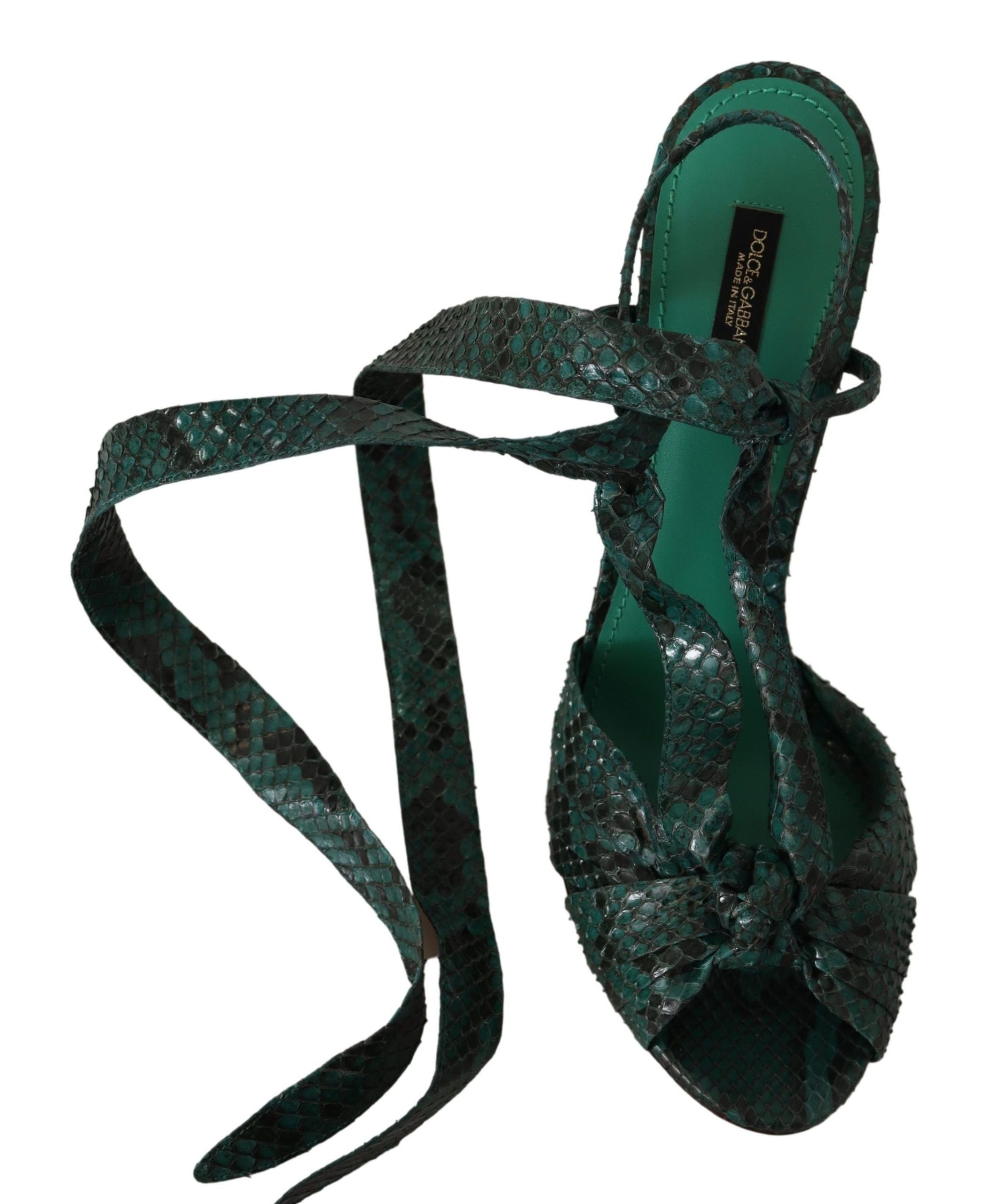 Dolce & Gabbana Green Python Strap Sandals Heels Women's Shoes