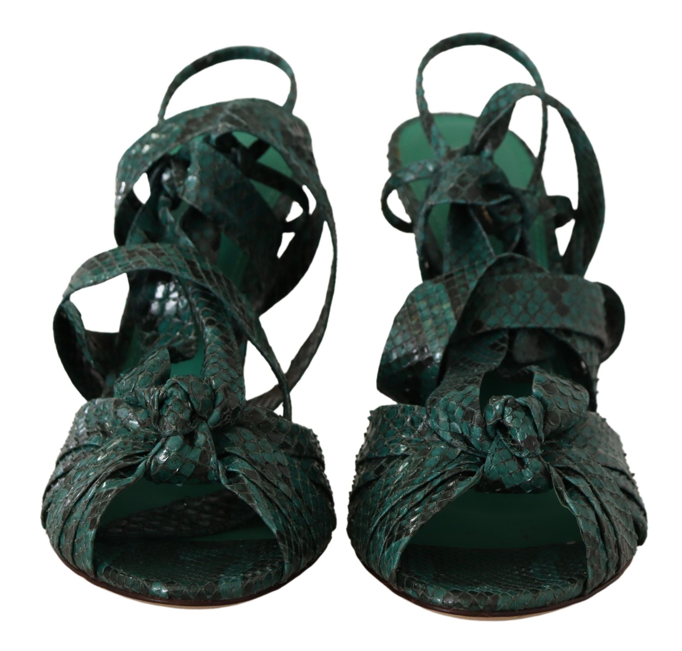 Dolce & Gabbana Green Python Strap Sandals Heels Women's Shoes
