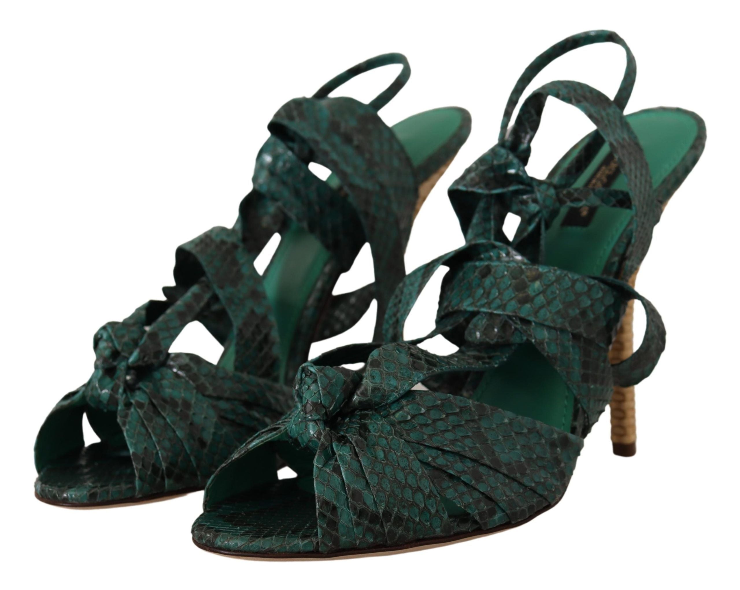 Dolce & Gabbana Elegant Green Python Strappy Women's Heels