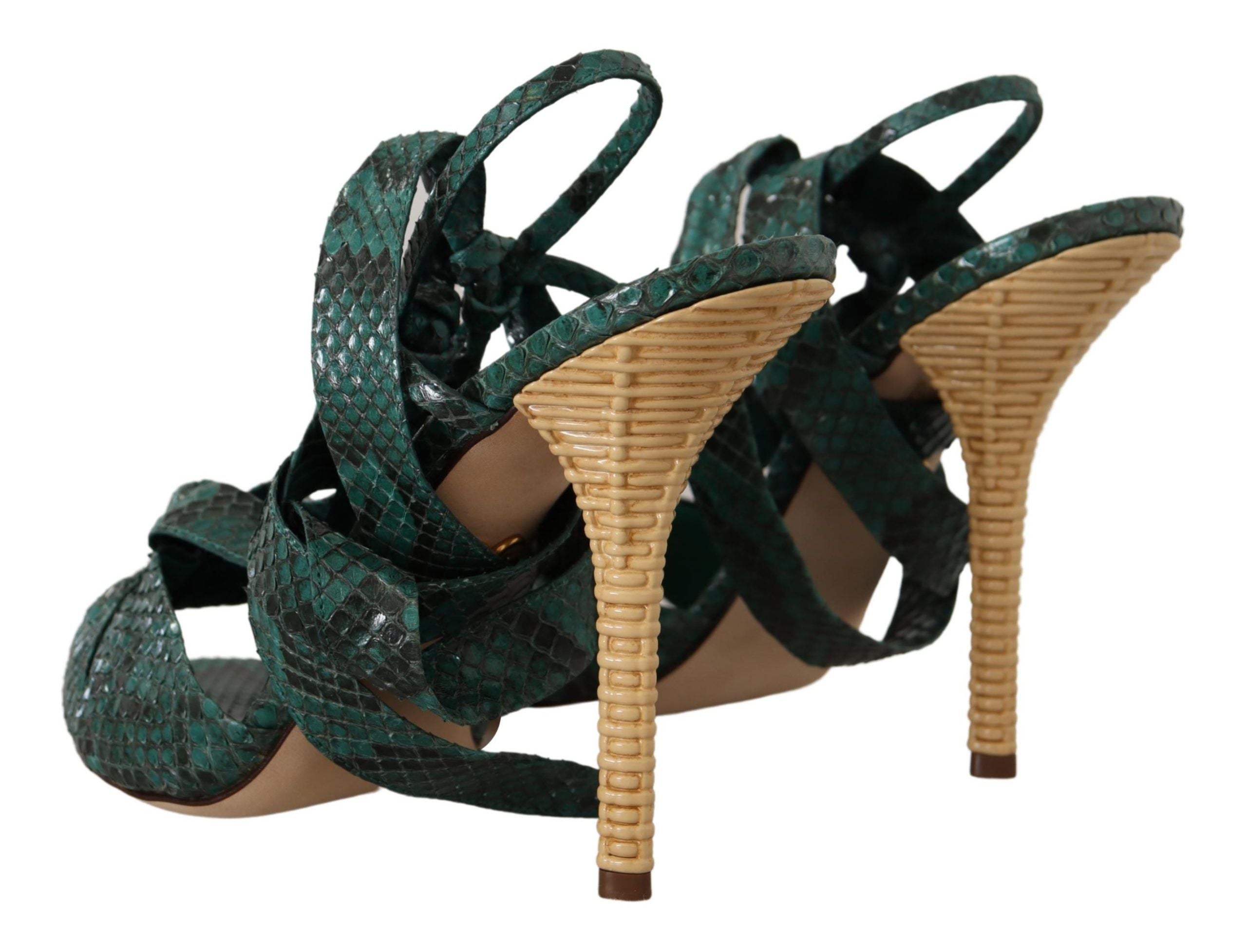 Dolce & Gabbana Green Python Strap Sandals Heels Women's Shoes