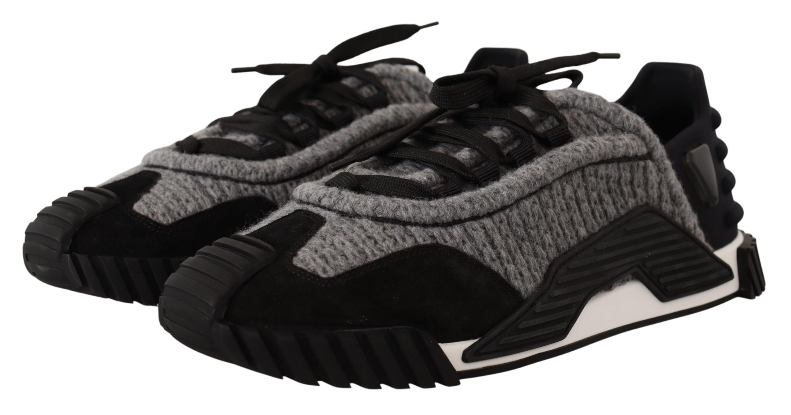 Dolce & Gabbana Black Gray Fabric Lace Up NS1 Sneakers Women's Shoes