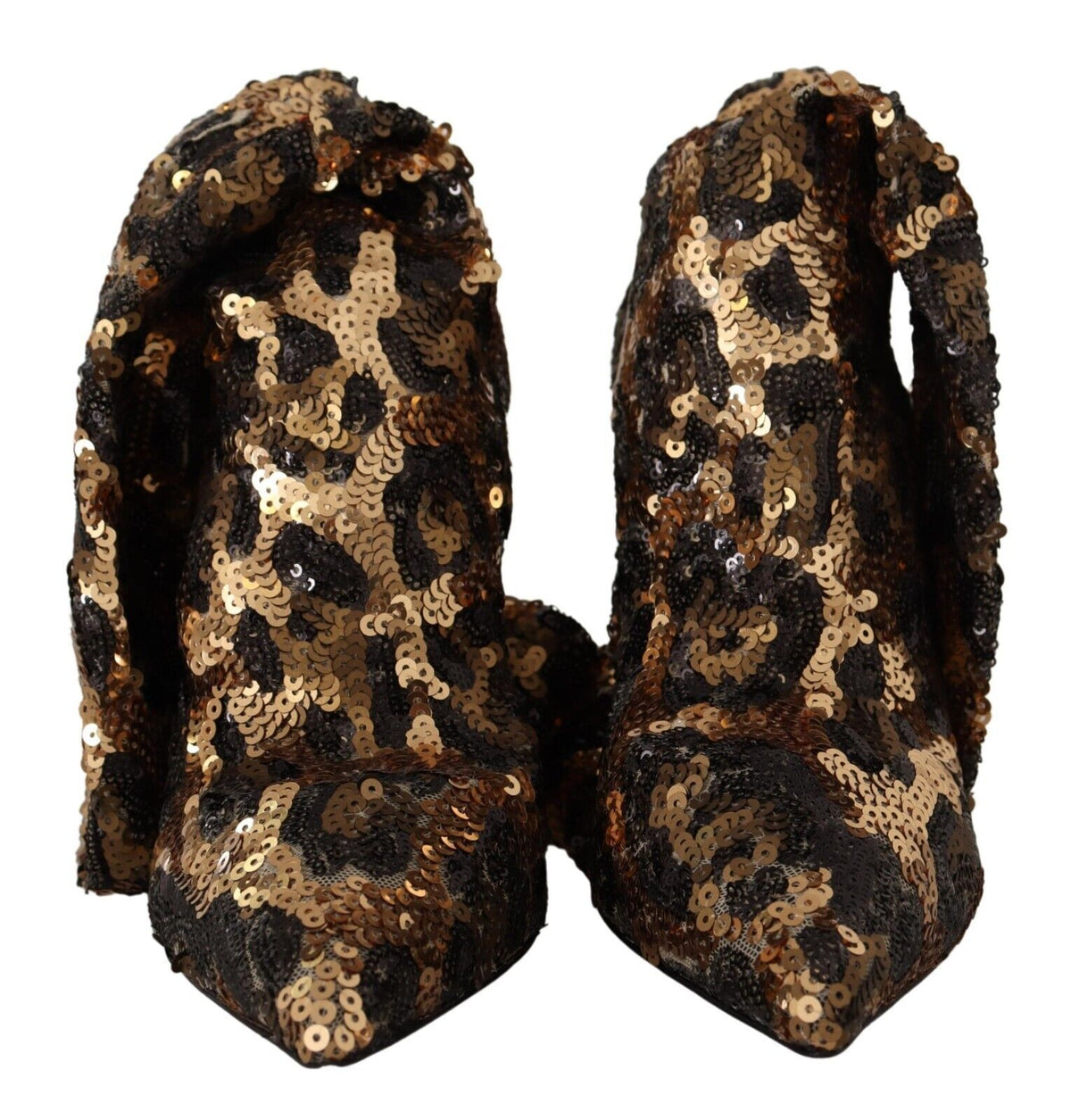 Dolce & Gabbana Gold Leopard Sequins Heels Boots Women's Shoes