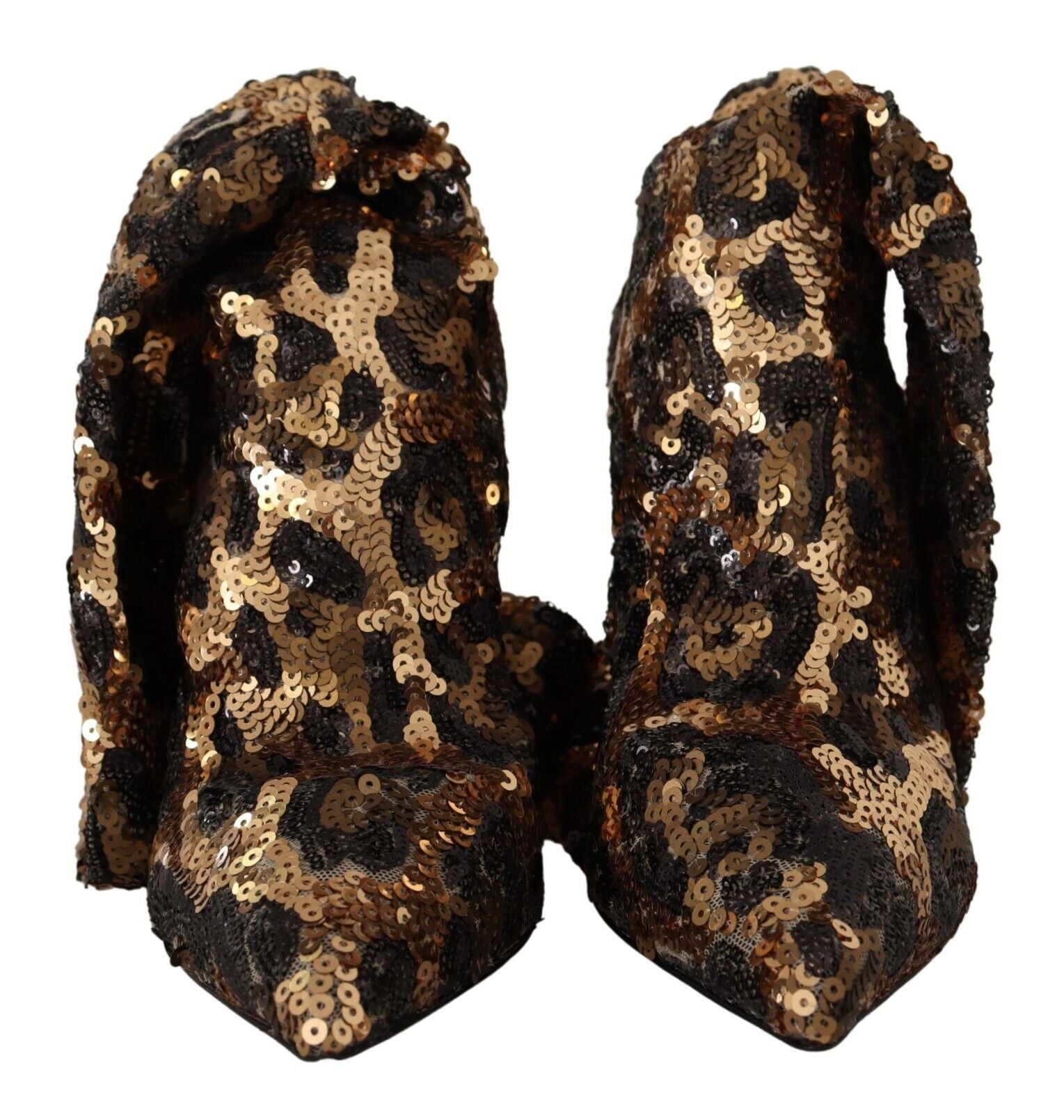 Dolce & Gabbana Gold Leopard Sequins Heels Boots Women's Shoes