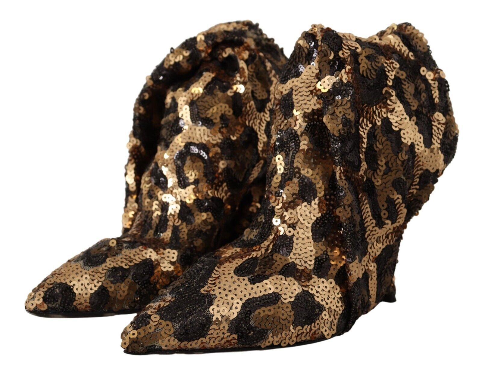 Dolce & Gabbana Gold Leopard Sequins Heels Boots Women's Shoes