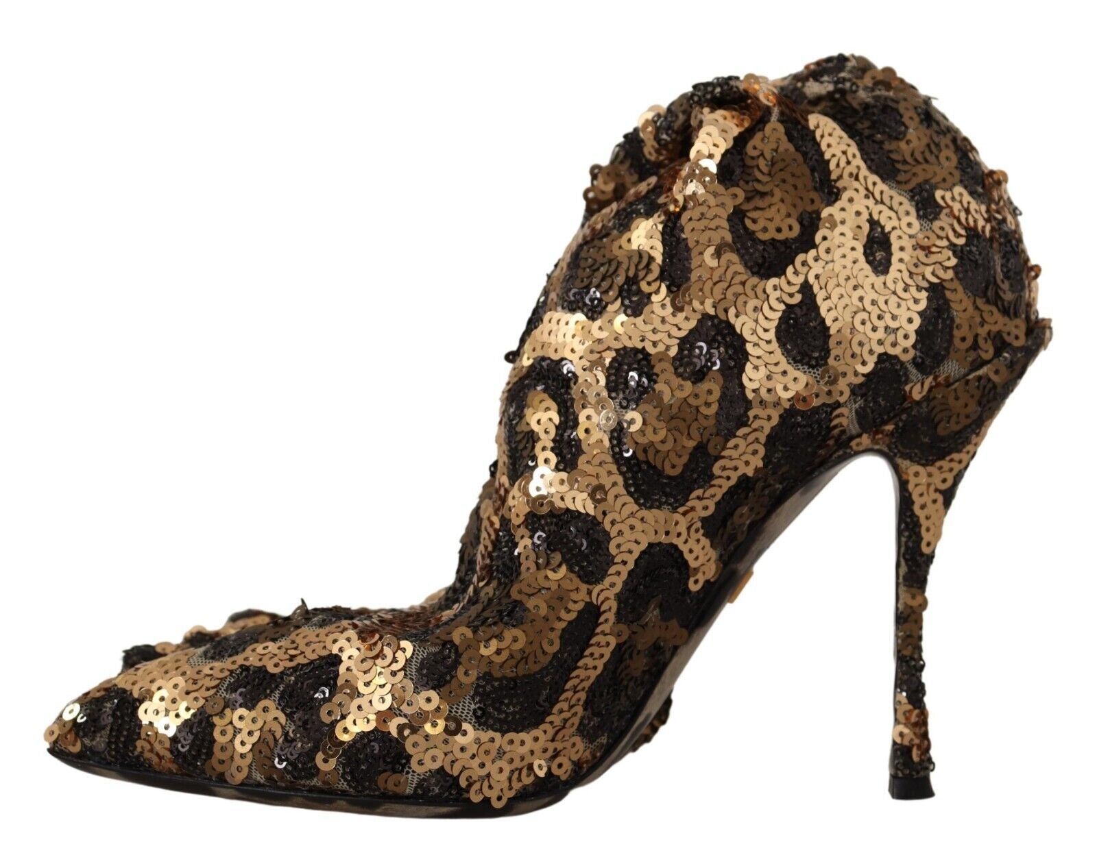 Dolce & Gabbana Gold Leopard Sequins Heels Boots Women's Shoes