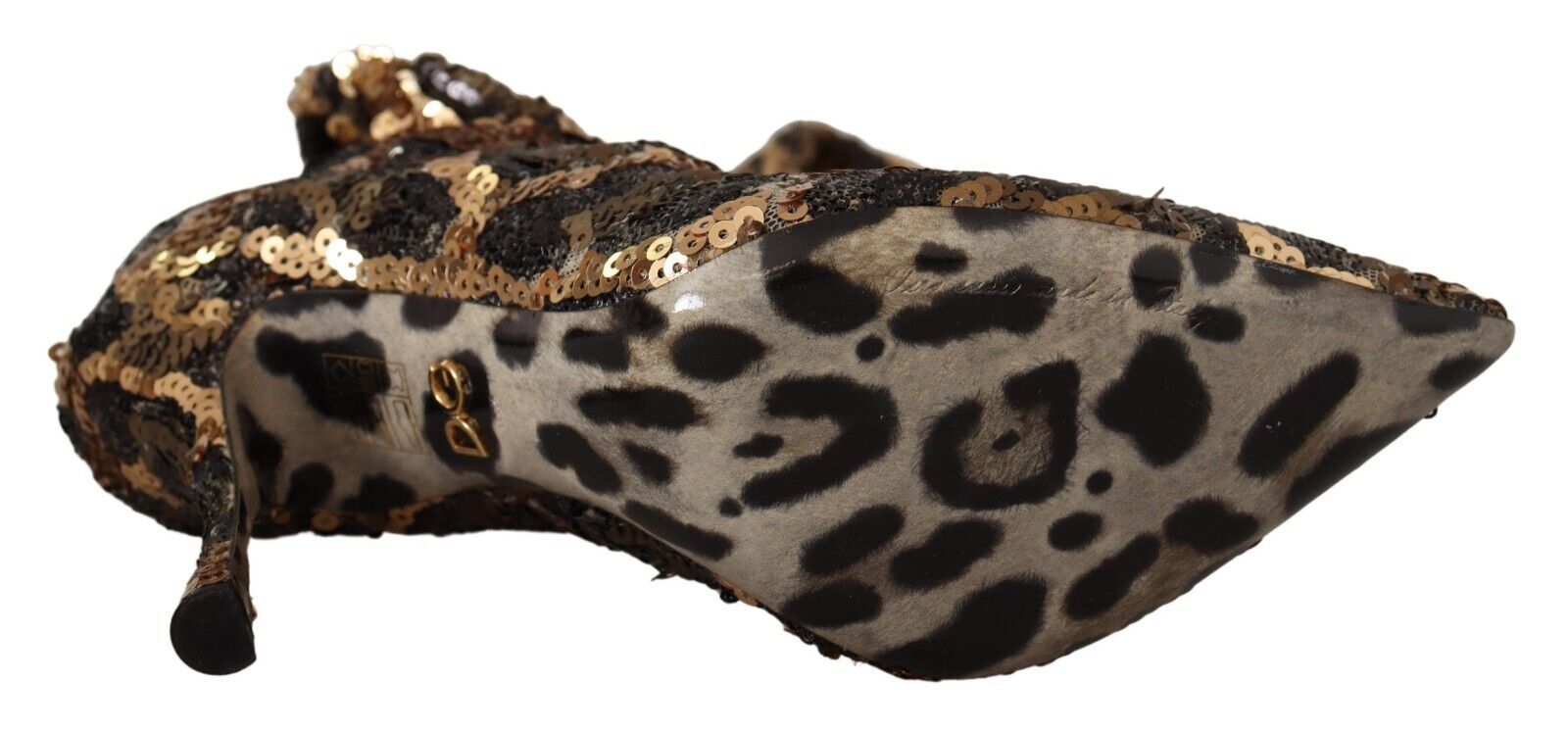 Dolce & Gabbana Gold Leopard Sequins Heels Boots Women's Shoes