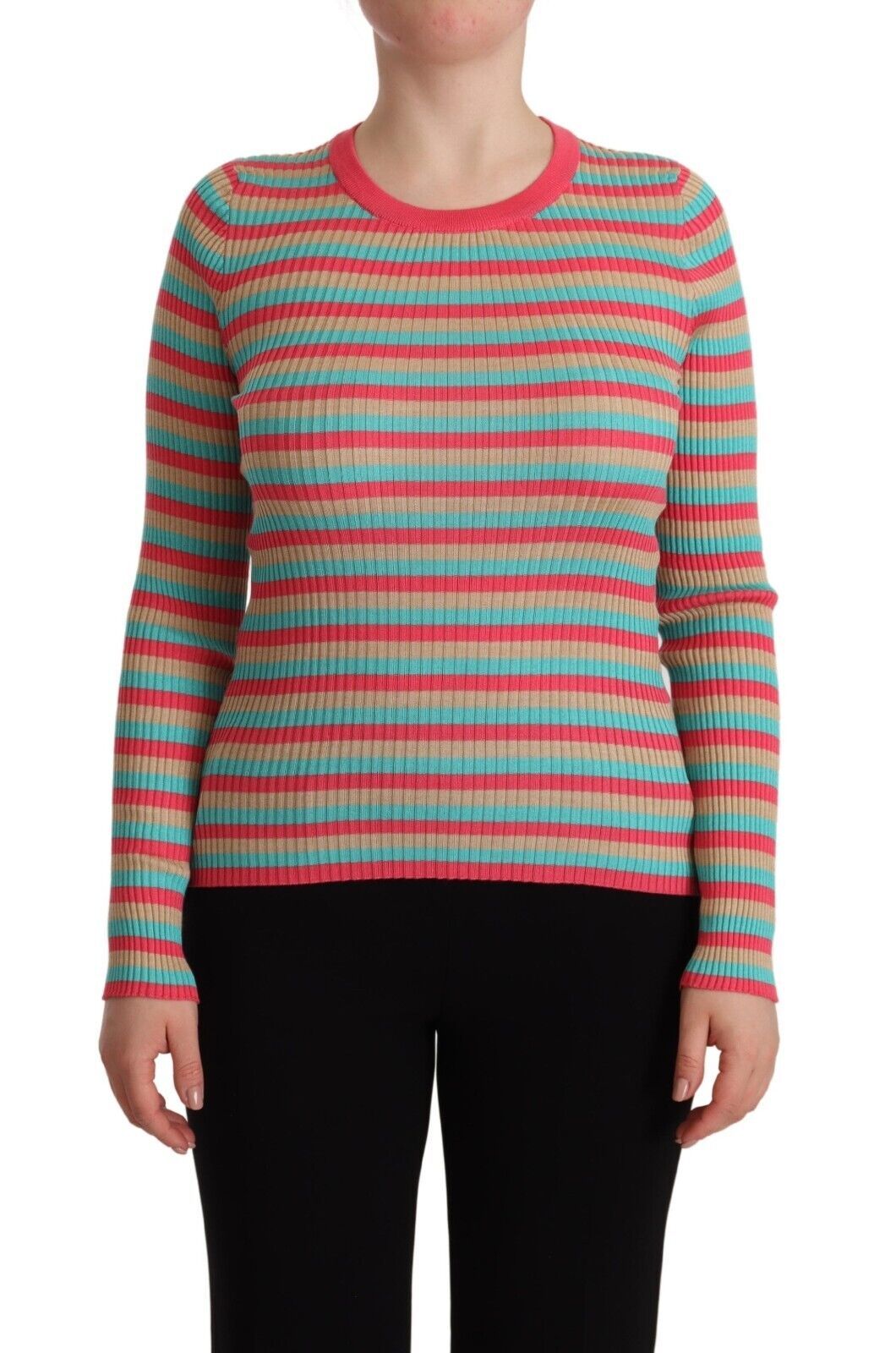 Dolce & Gabbana Multicolor Stripes Silk Crew Neck Pullover Women's Top
