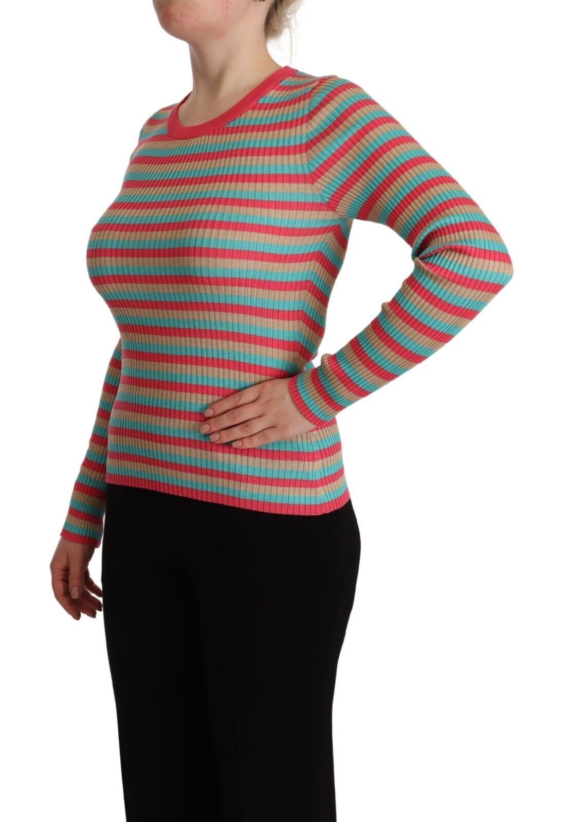 Dolce & Gabbana Multicolor Stripes Silk Crew Neck Pullover Women's Top