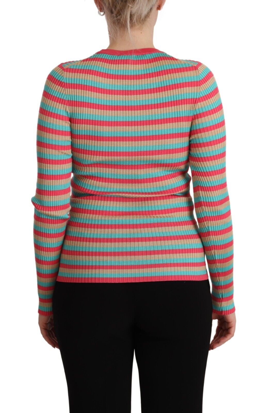 Dolce & Gabbana Multicolor Stripes Silk Crew Neck Pullover Women's Top