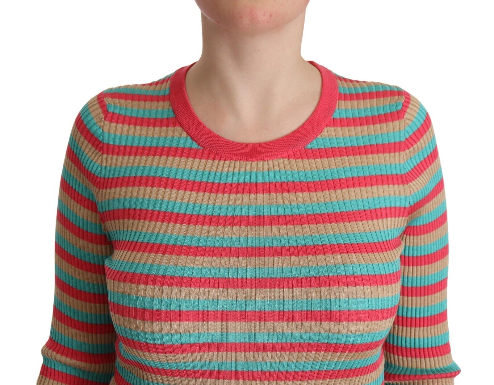 Dolce & Gabbana Multicolor Stripes Silk Crew Neck Pullover Women's Top