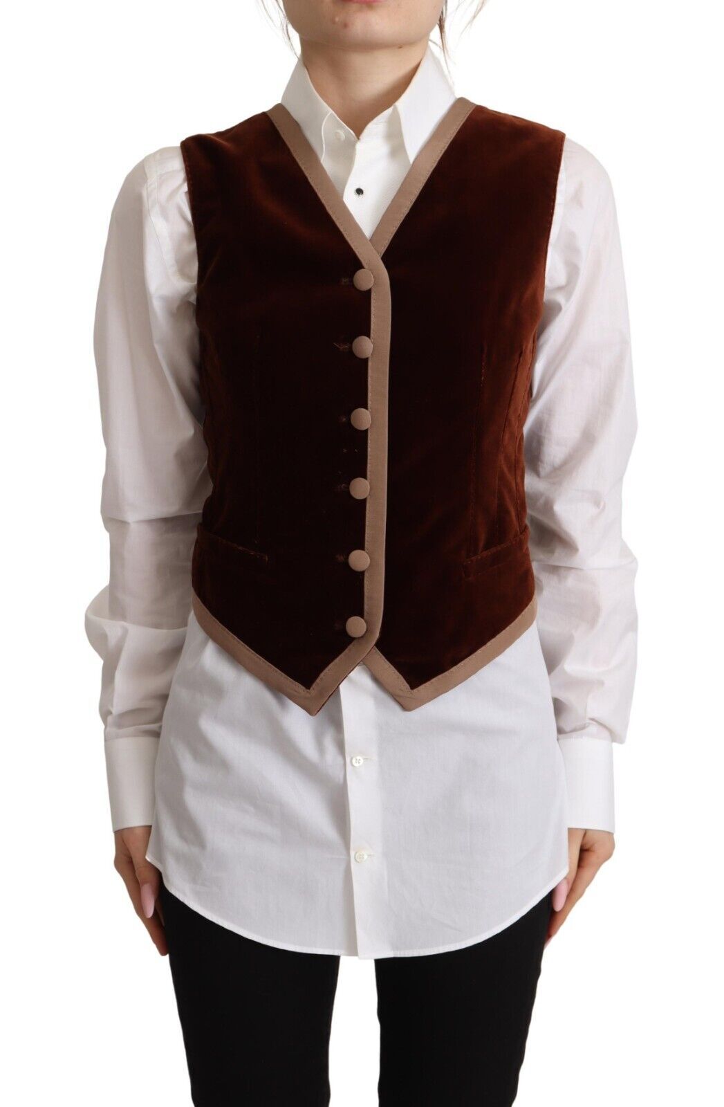 Dolce & Gabbana Bordeaux Velvet Cotton V-neck Sleeveless Vest Women's Top