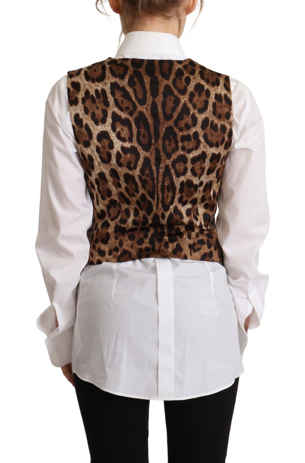 Dolce & Gabbana Brown Checkered Leopard V-neck Sleeveless Vest Women's Top