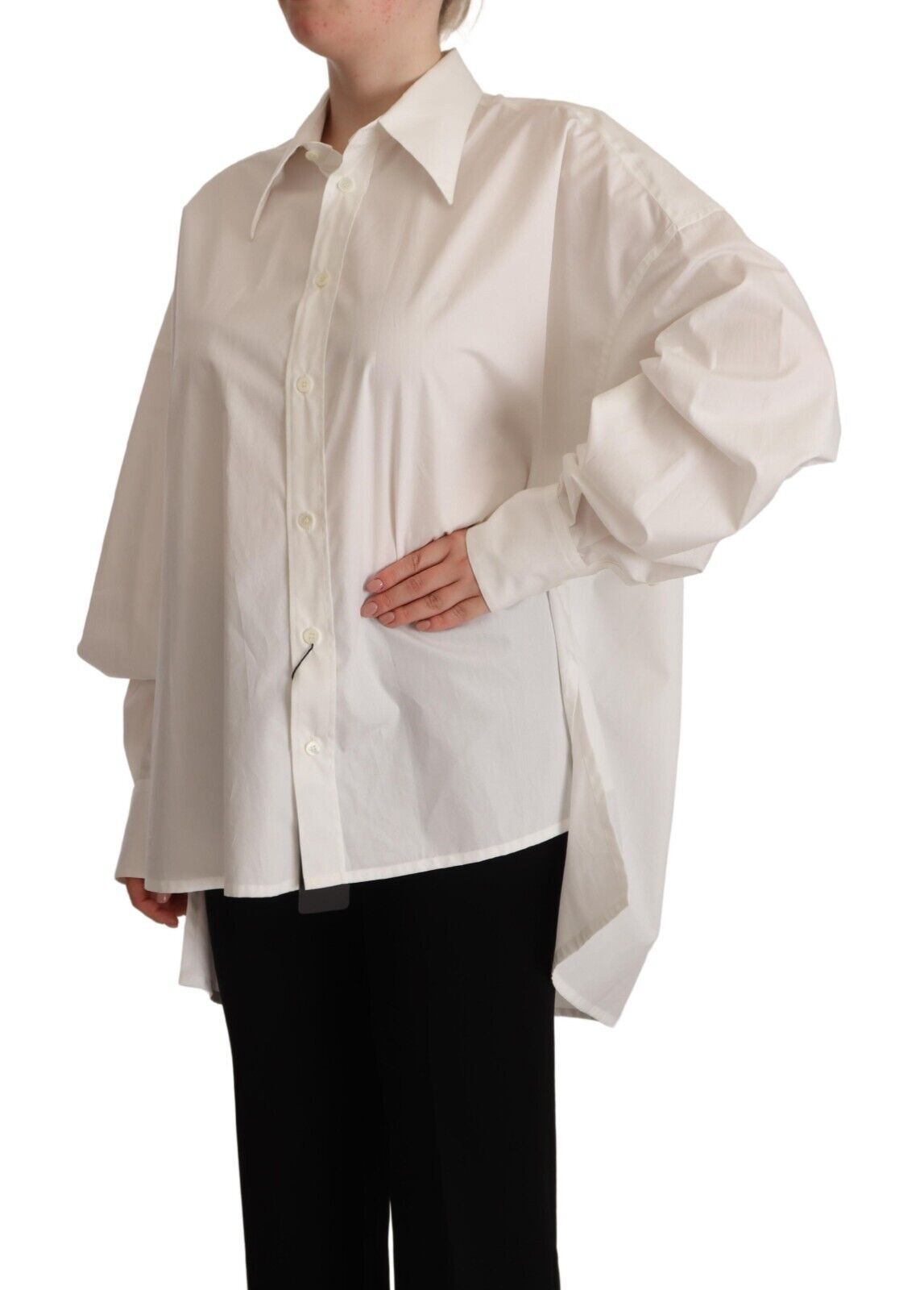 Dolce & Gabbana White Cotton Button Up Collared Long Sleeve Women's Top
