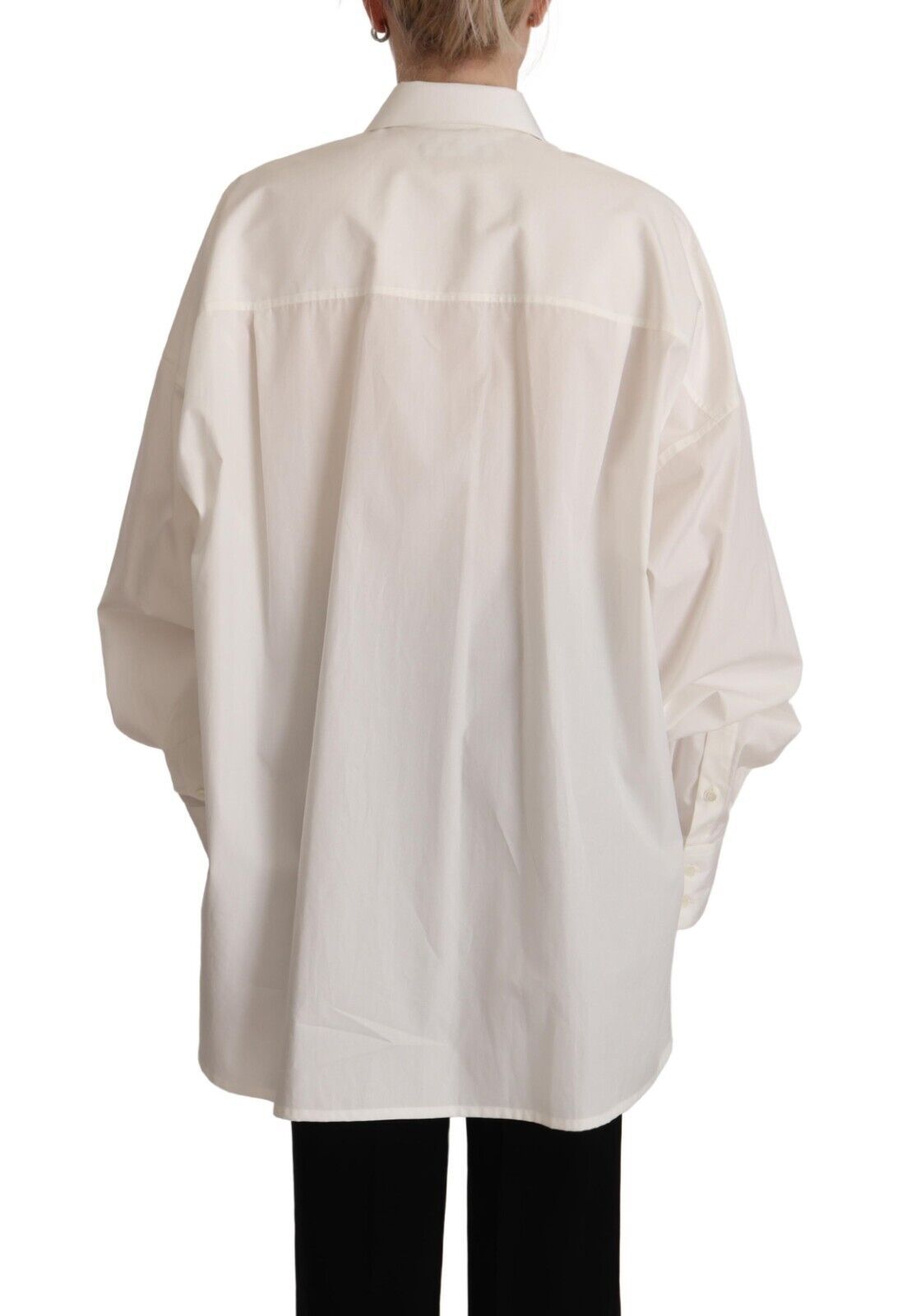 Dolce & Gabbana White Cotton Button Up Collared Long Sleeve Women's Top