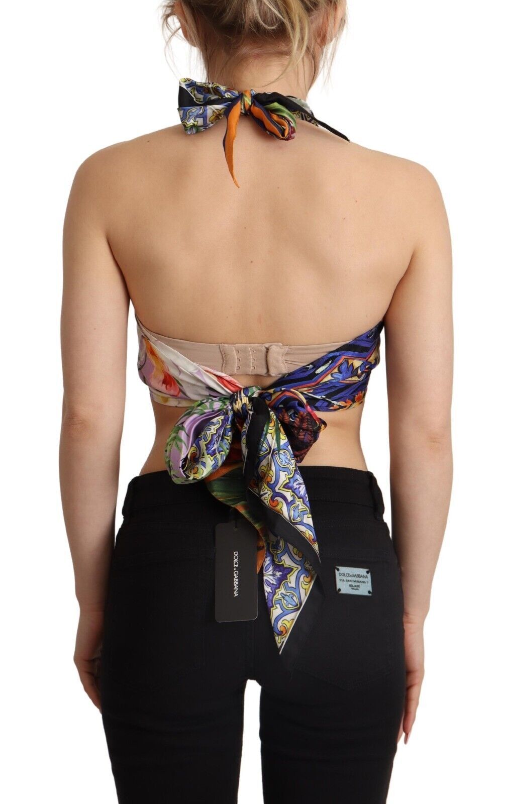 Dolce & Gabbana Multicolor Foulard Silk Halter Cropped Women's Top