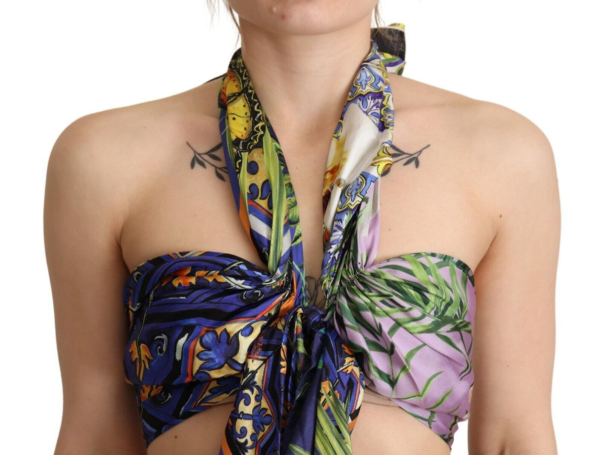 Dolce & Gabbana Multicolor Foulard Silk Halter Cropped Women's Top