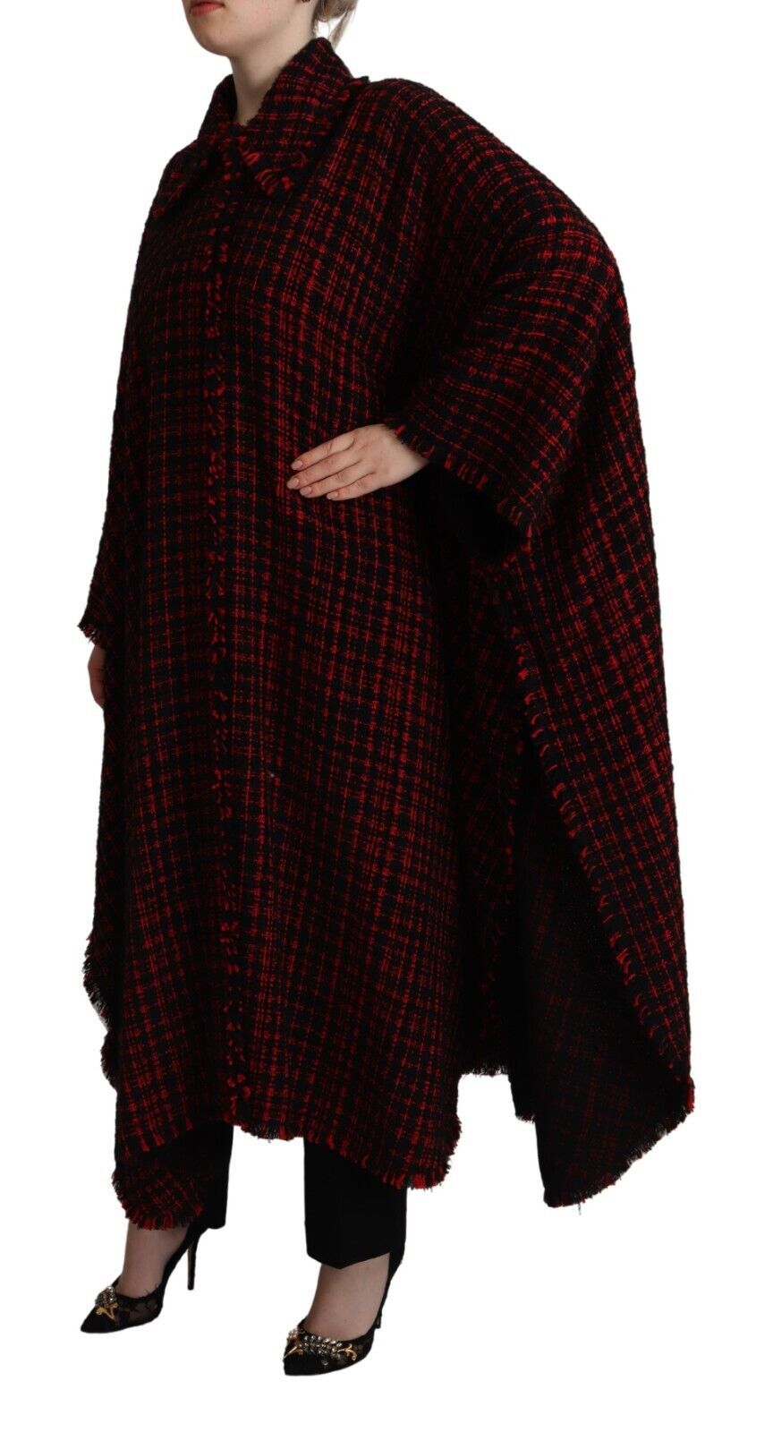 Dolce & Gabbana Black Red Cotton Checkered Over Coat Women's Jacket