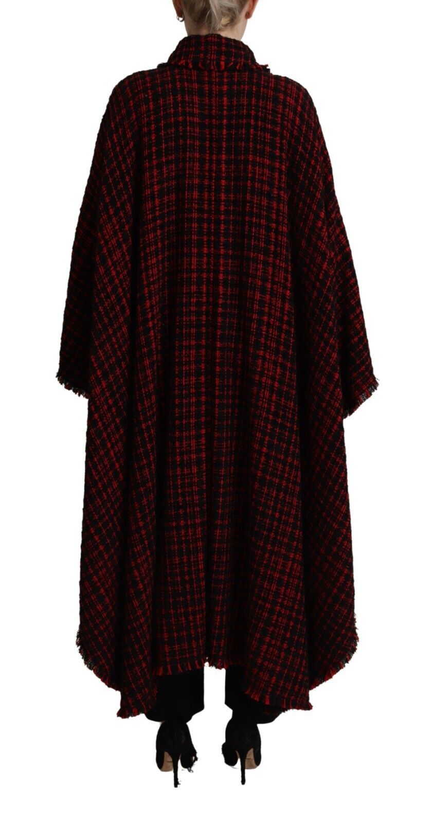 Dolce & Gabbana Black Red Cotton Checkered Over Coat Women's Jacket