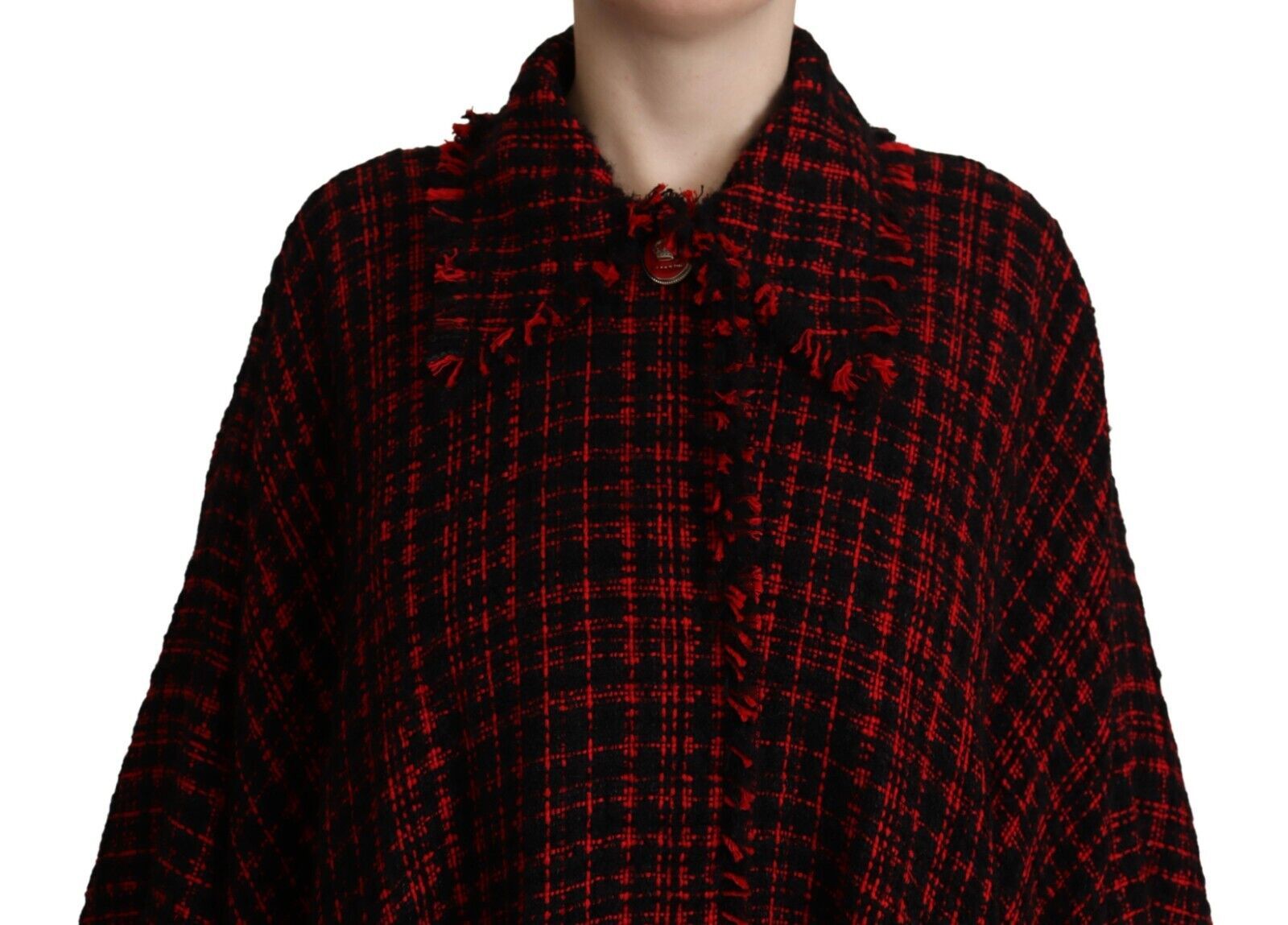 Dolce & Gabbana Black Red Cotton Checkered Over Coat Women's Jacket