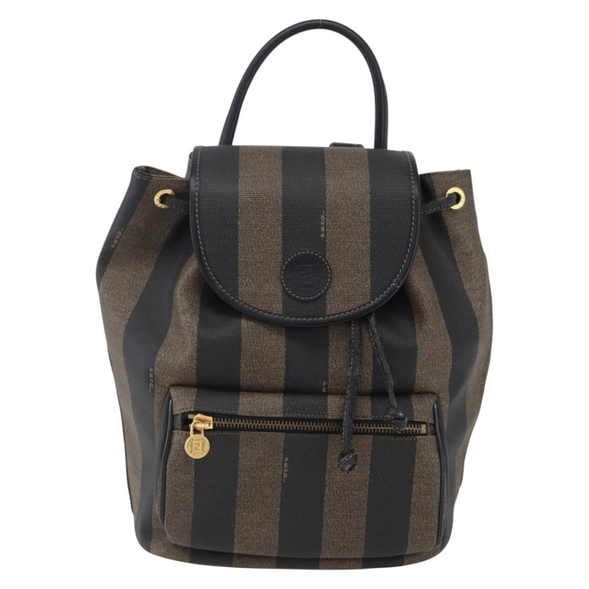 Fendi Vintage Pequin Logo Coated Canvas Brown Canvas Backpack Bag (Pre-Owned)
