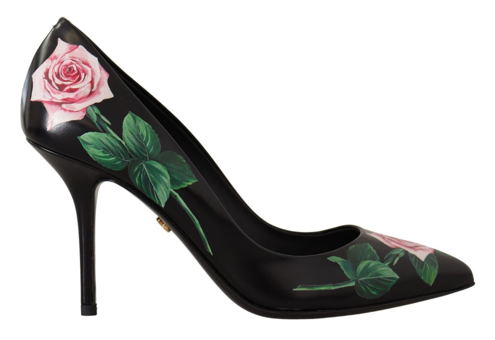Dolce & Gabbana Black Leather Roses High Heels Pumps Women's Shoes