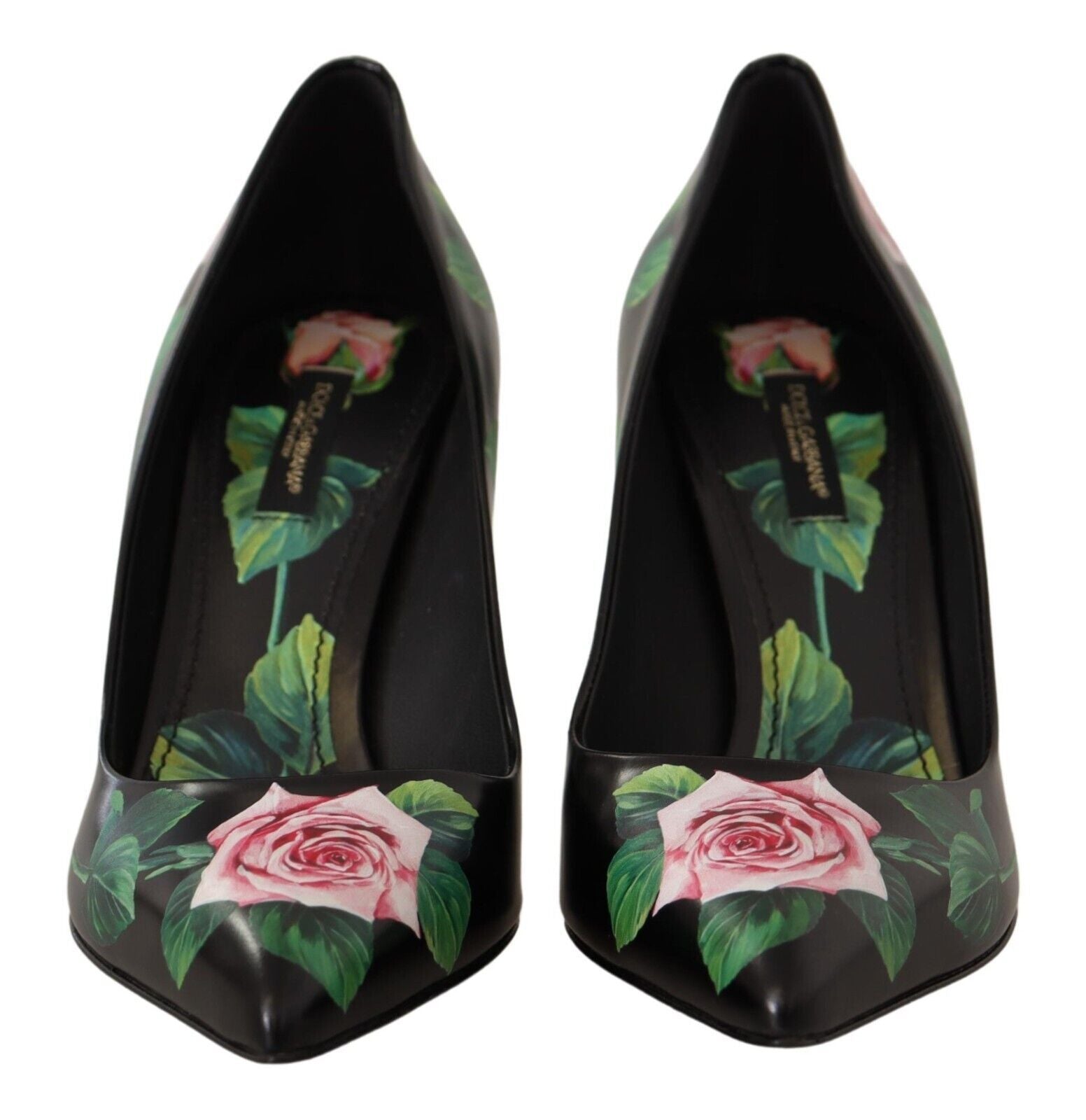Dolce & Gabbana Black Leather Roses High Heels Pumps Women's Shoes