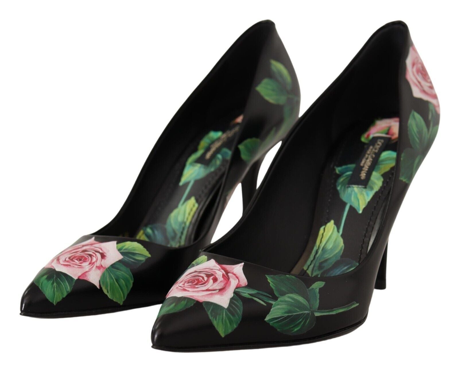 Dolce & Gabbana Black Leather Roses High Heels Pumps Women's Shoes
