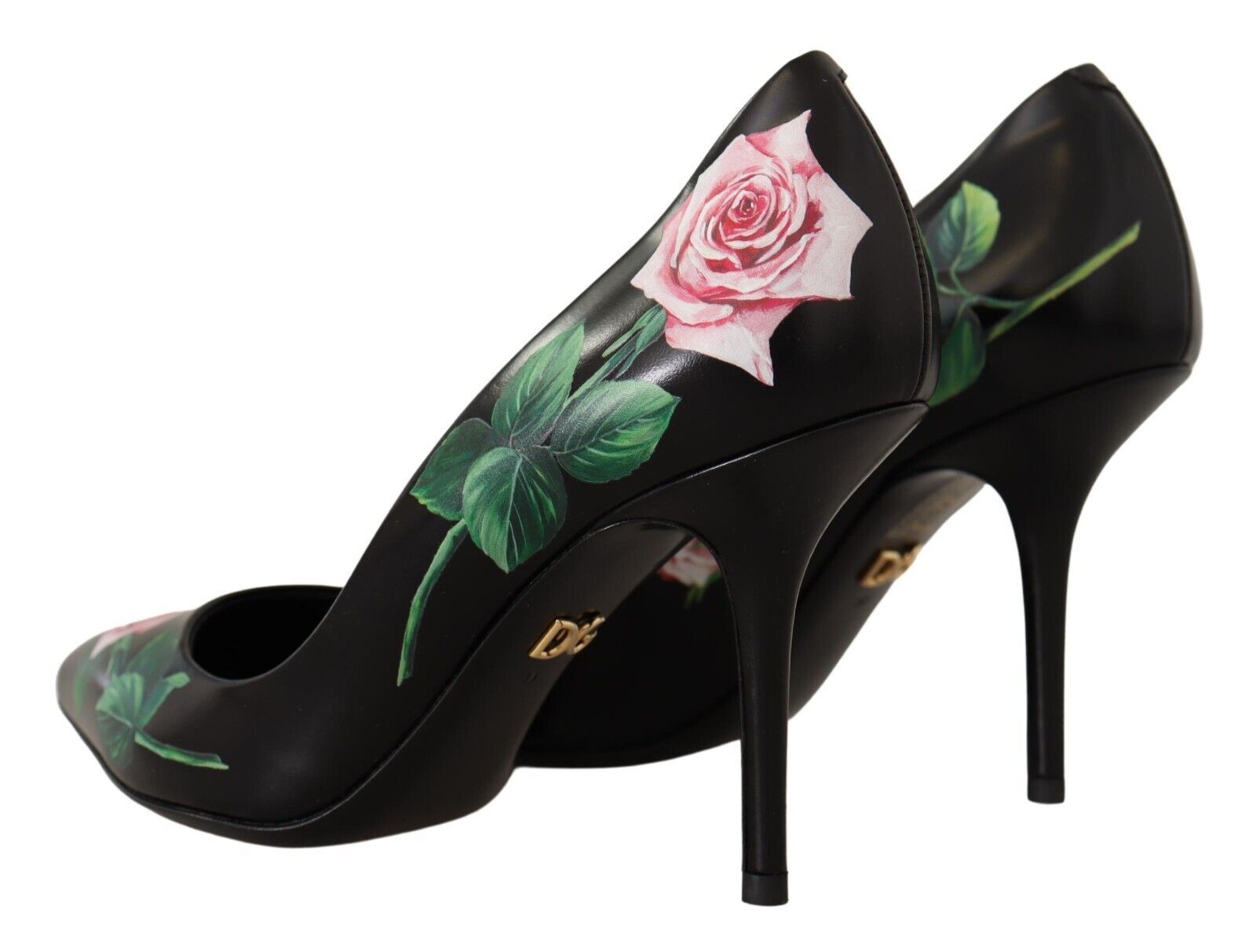 Dolce & Gabbana Black Leather Roses High Heels Pumps Women's Shoes