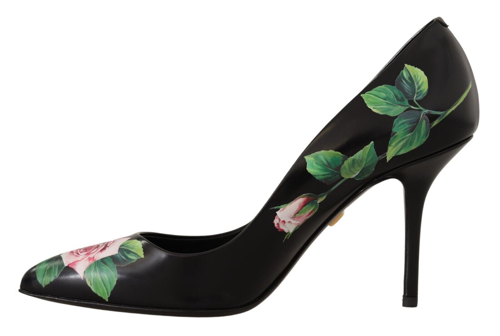 Dolce & Gabbana Black Leather Roses High Heels Pumps Women's Shoes
