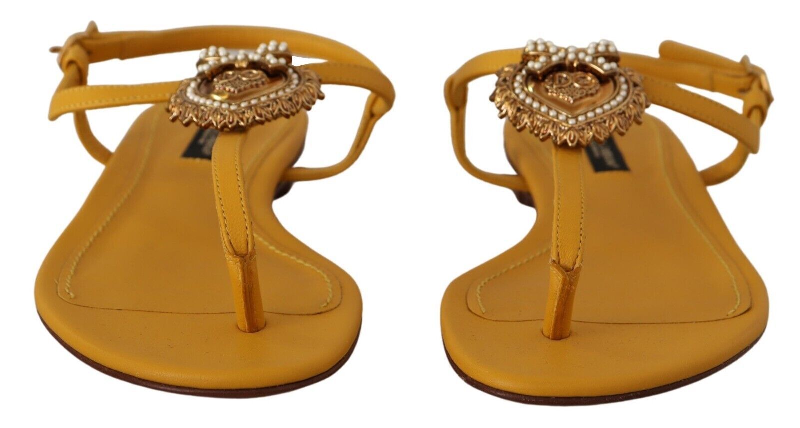Dolce & Gabbana Mustard Leather Devotion Flats Sandals Women's Shoes