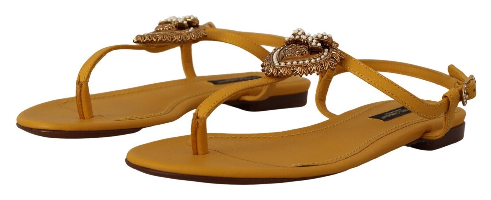 Dolce & Gabbana Mustard Leather Devotion Flats Sandals Women's Shoes
