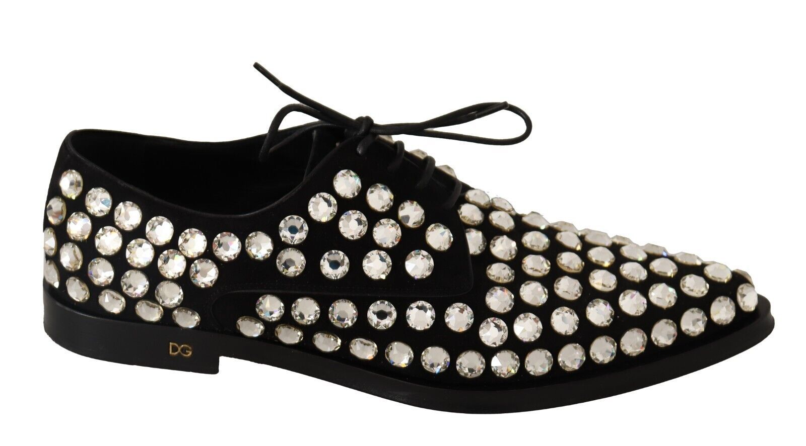 Dolce & Gabbana Black Leather Crystals Lace Up Formal Women's Shoes