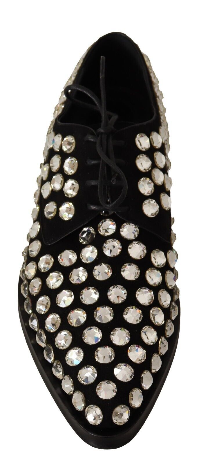 Dolce & Gabbana Black Leather Crystals Lace Up Formal Women's Shoes