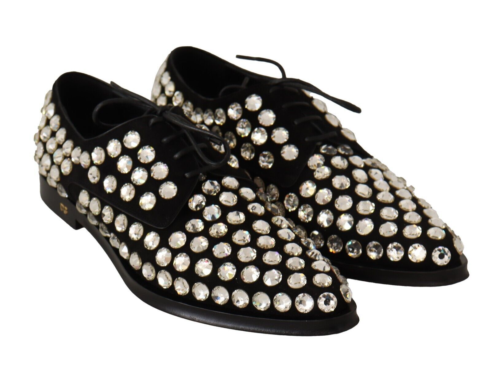 Dolce & Gabbana Black Leather Crystals Lace Up Formal Women's Shoes