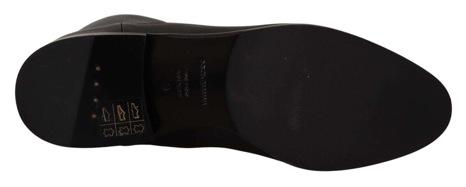 Dolce & Gabbana Black Leather Flats Logo Short Boots Women's Shoes