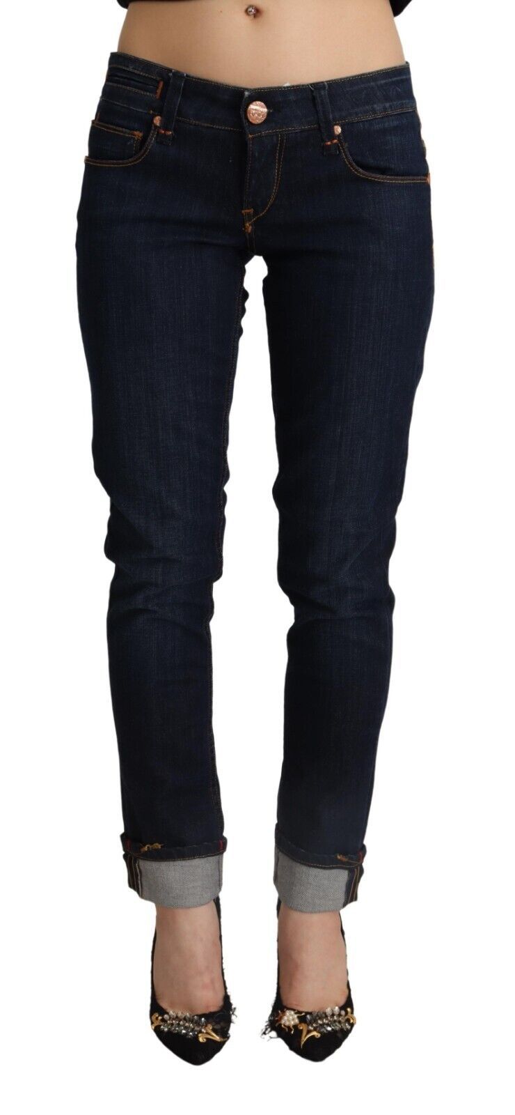 Acht Blue Cotton Low Waist Slim Fit Denim Women Trouser Women's Jeans