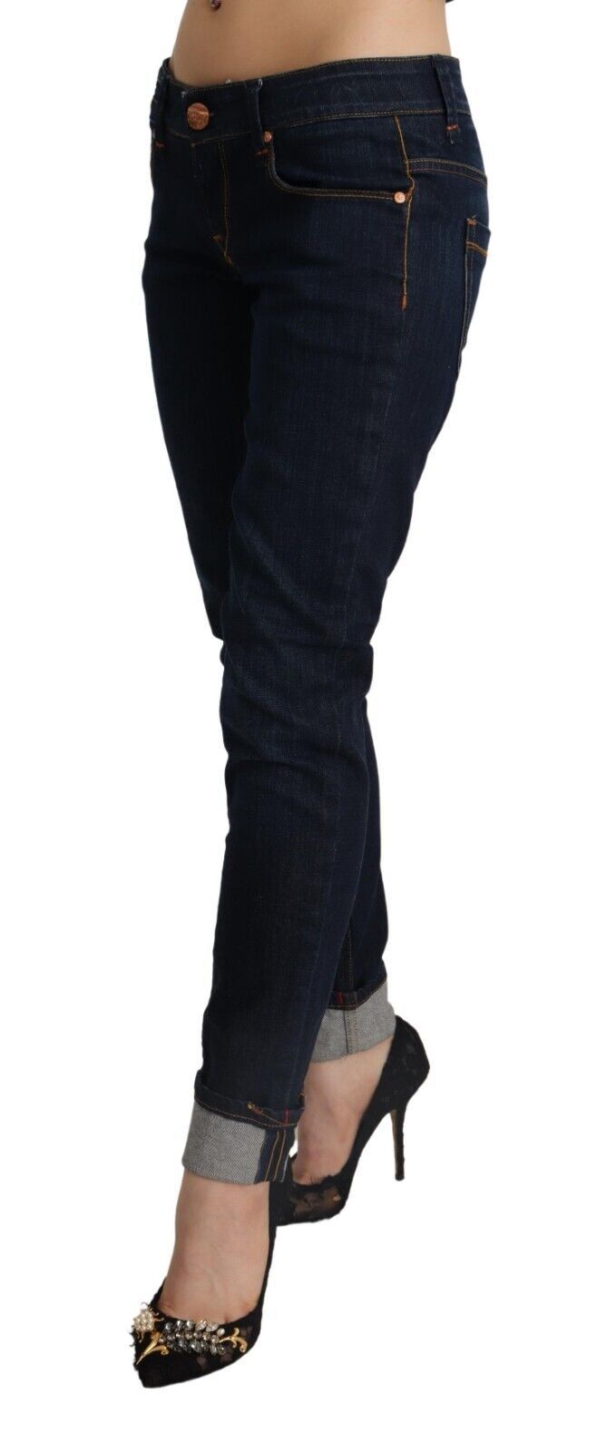 Acht Blue Cotton Low Waist Slim Fit Denim Women Trouser Women's Jeans