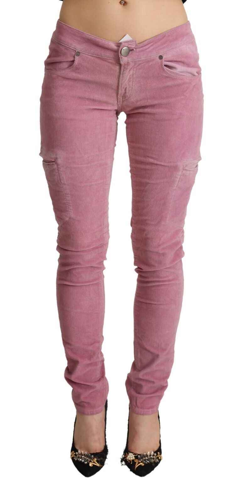 Acht Pink Cotton Low Waist Skinny Denim Cargo Women's Jeans