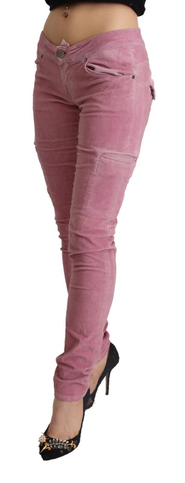Acht Pink Cotton Low Waist Skinny Denim Cargo Women's Jeans