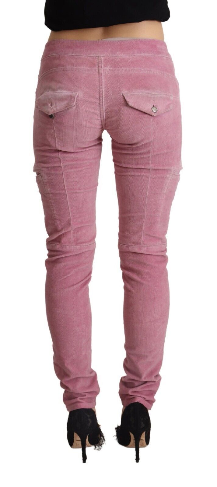Acht Pink Cotton Low Waist Skinny Denim Cargo Women's Jeans
