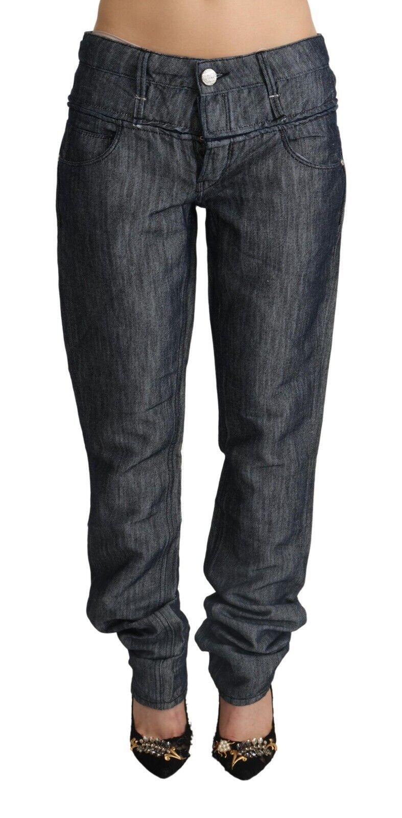 Acht Dark Gray Ramie Mid Wide Waist Straight Denim Women's Jeans