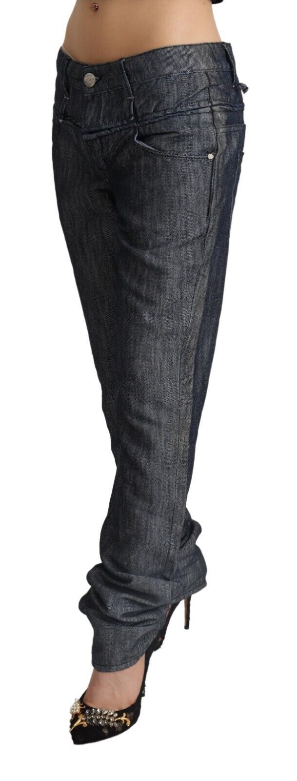 Acht Dark Gray Ramie Mid Wide Waist Straight Denim Women's Jeans