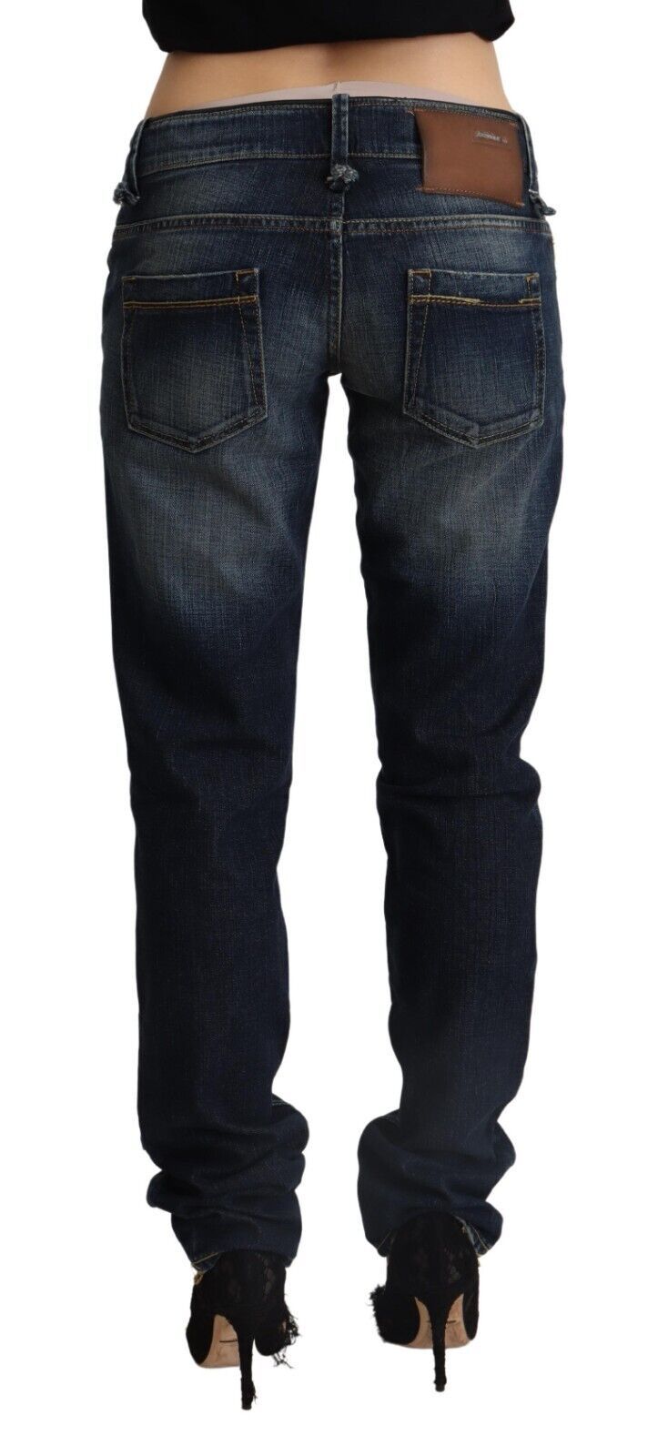 Acht Dark Blue Washed Cotton Skinny Denim Low Waist Women's Jeans