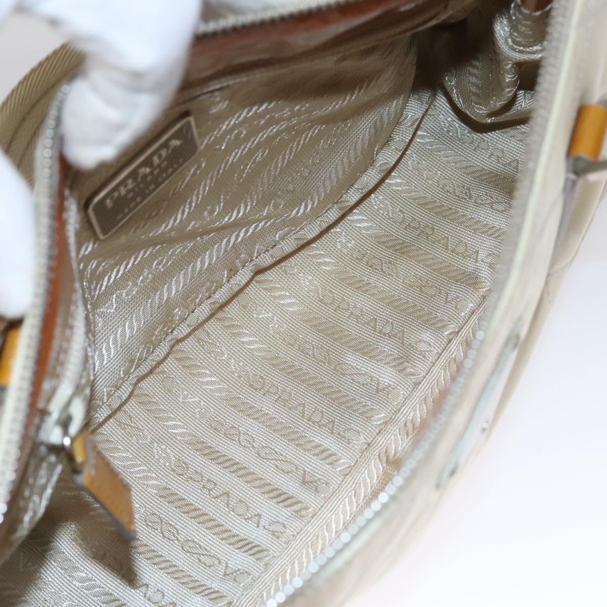 Prada Tessuto Beige Synthetic Shoulder Bag (Pre-Owned)