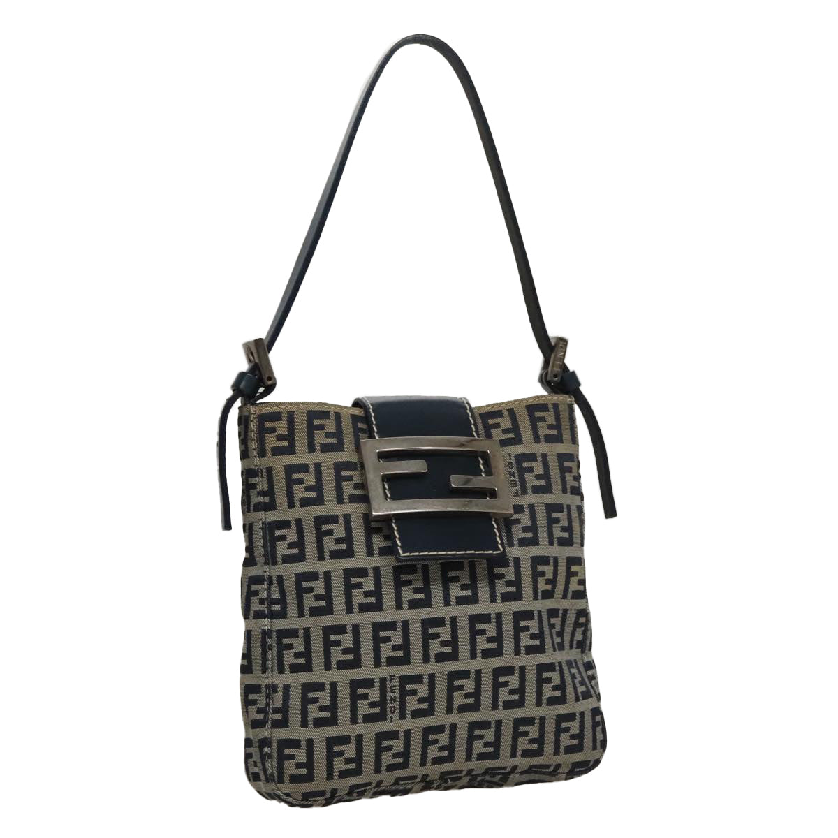 Fendi Zucchino Navy Canvas Shoulder Bag (Pre-Owned)