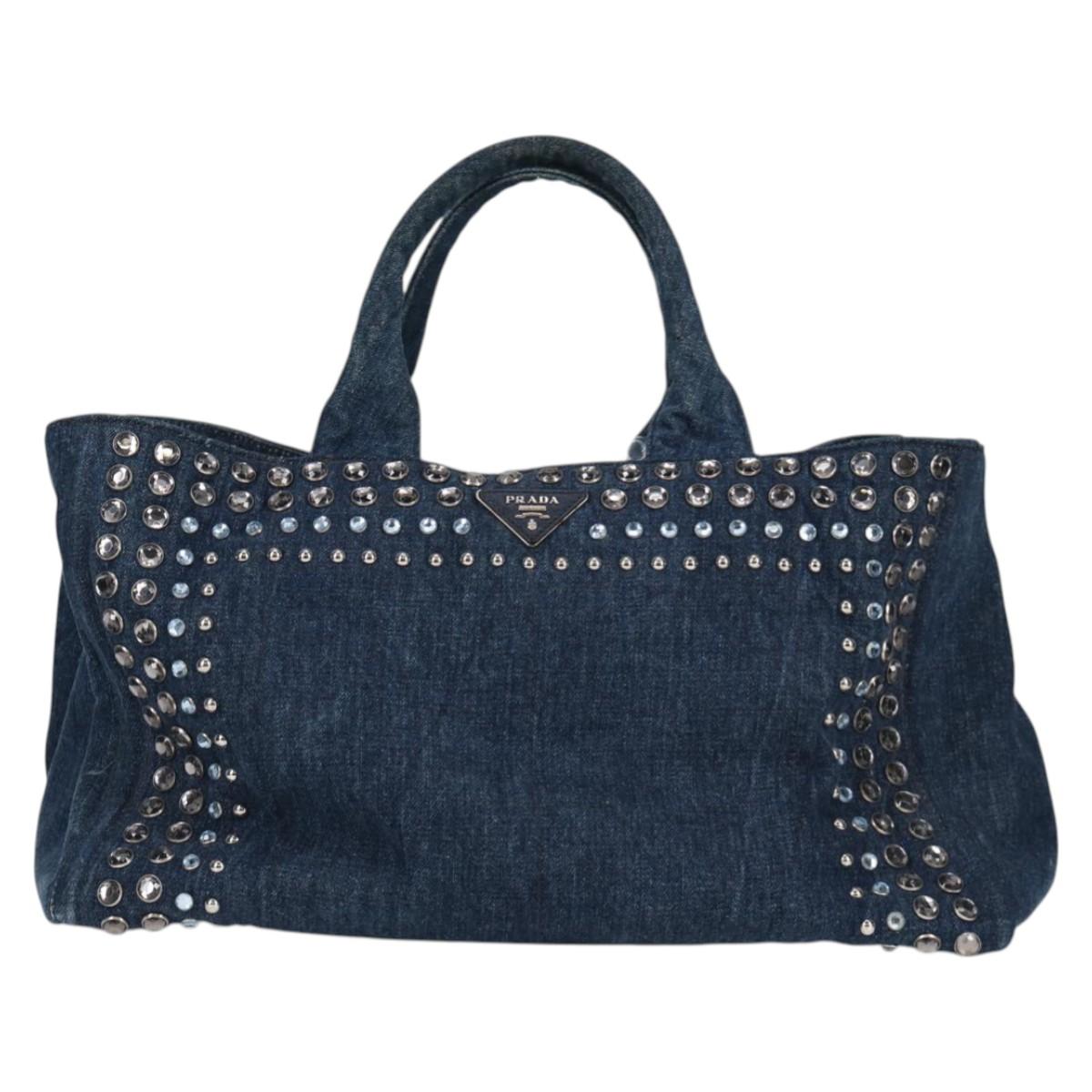 Prada Canapa Blue Canvas Tote Bag (Pre-Owned)