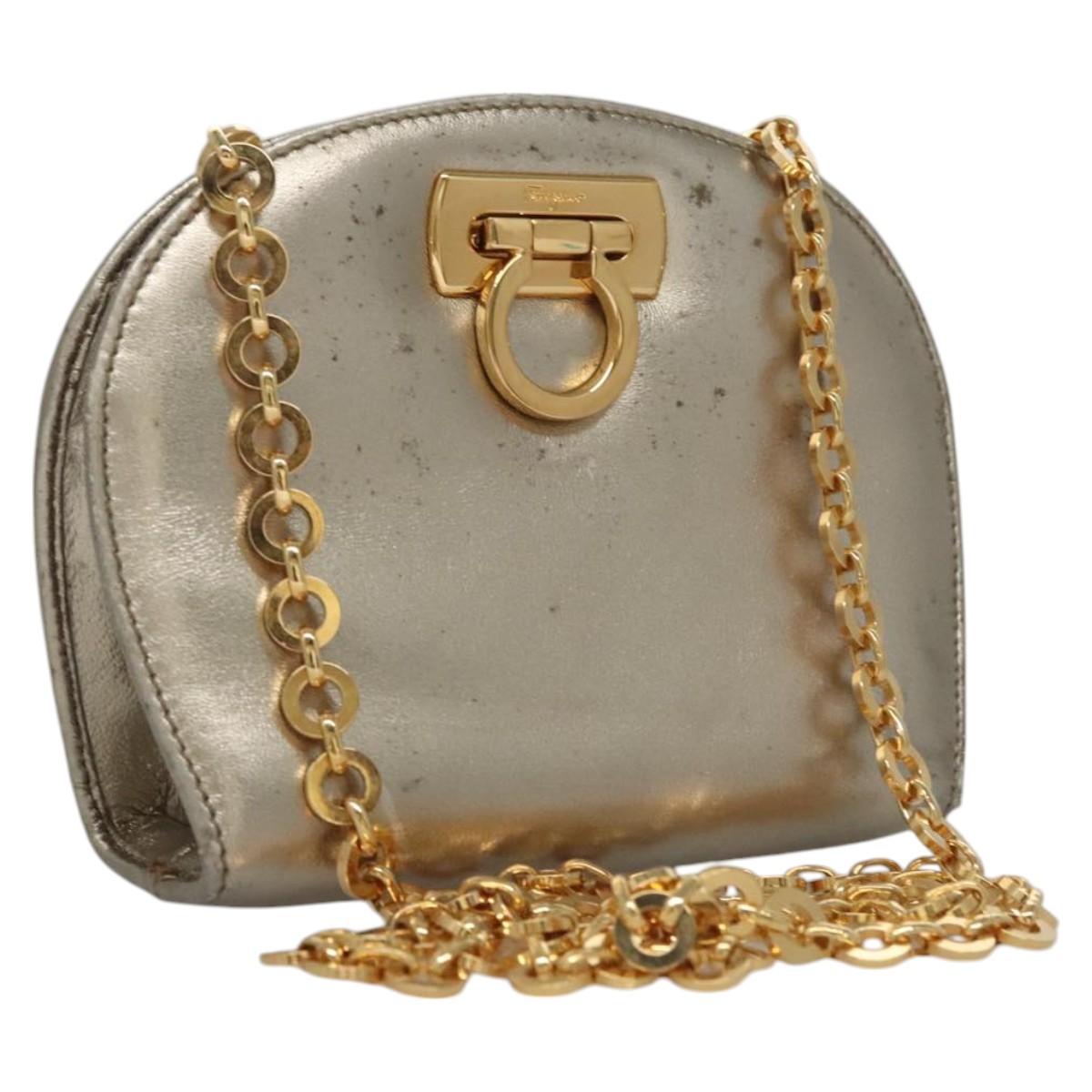 Salvatore Ferragamo Gancini Silver Leather Shoulder Bag (Pre-Owned)