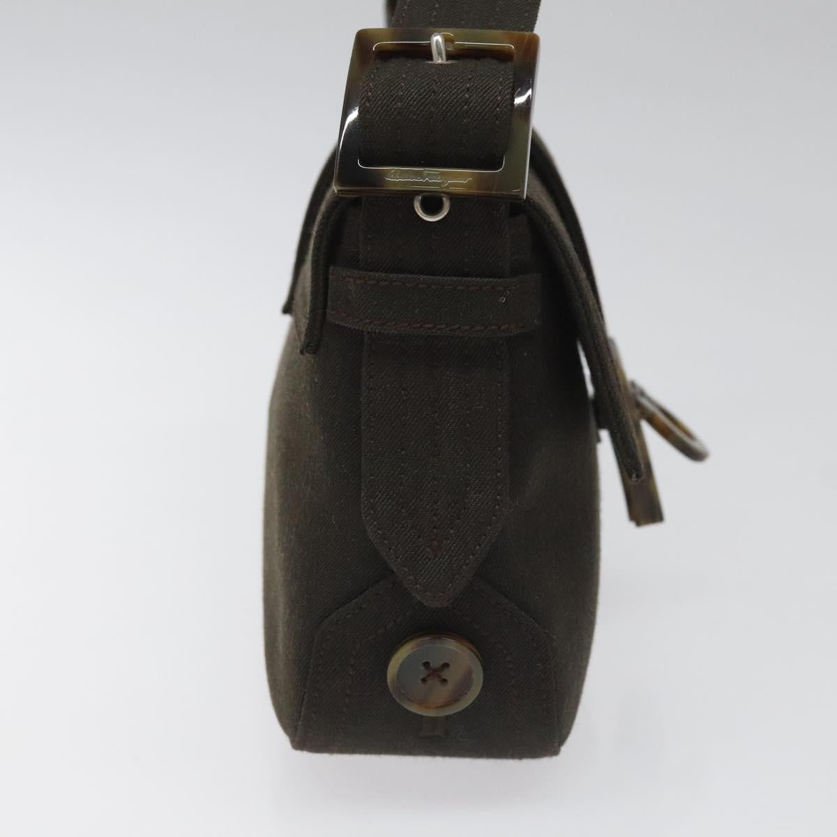 Salvatore Ferragamo Gancini Black Canvas Shoulder Bag (Pre-Owned)