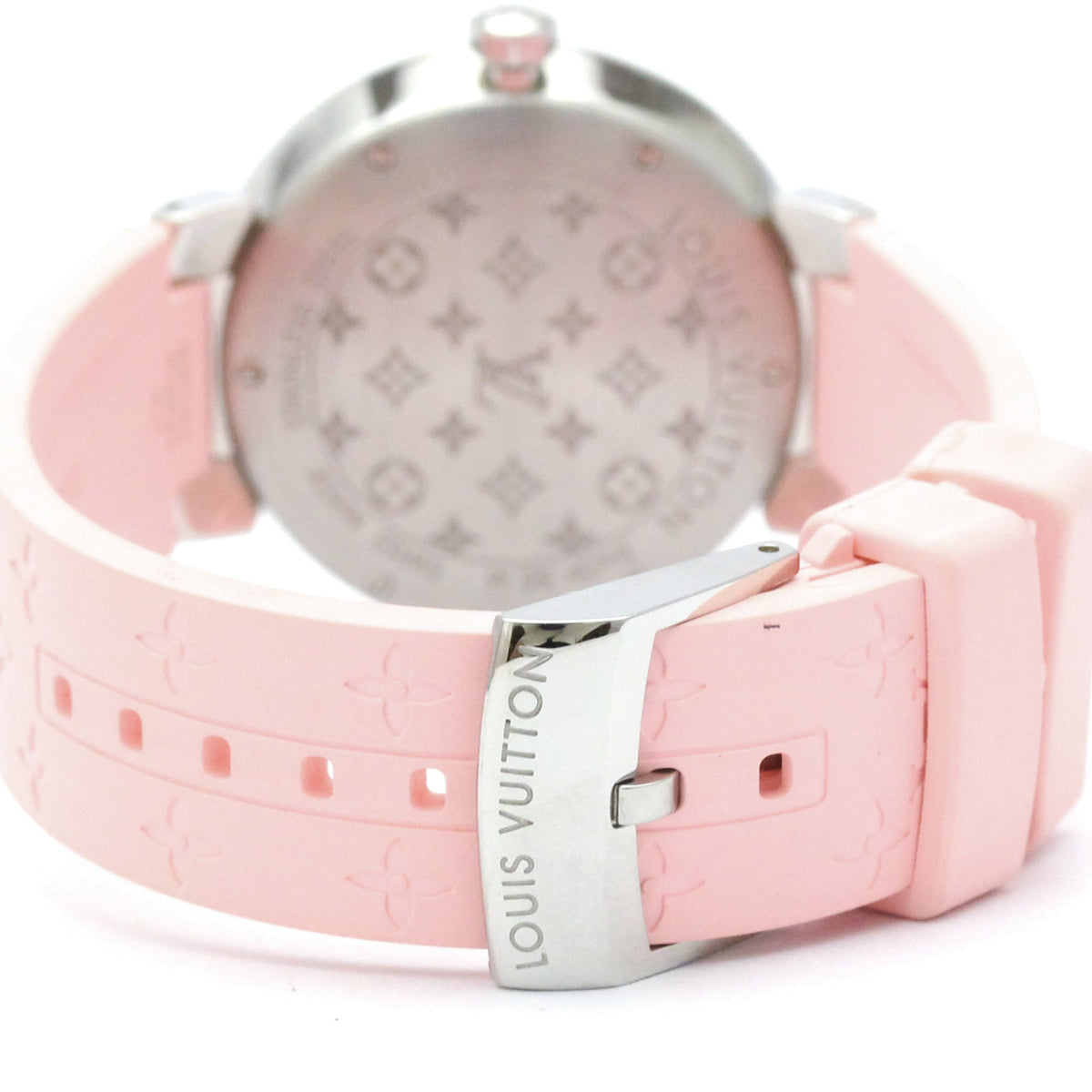 Louis Vuitton Tambour Quartz Stainless Steel And Monogram Rubber Watch (Pre-Owned)